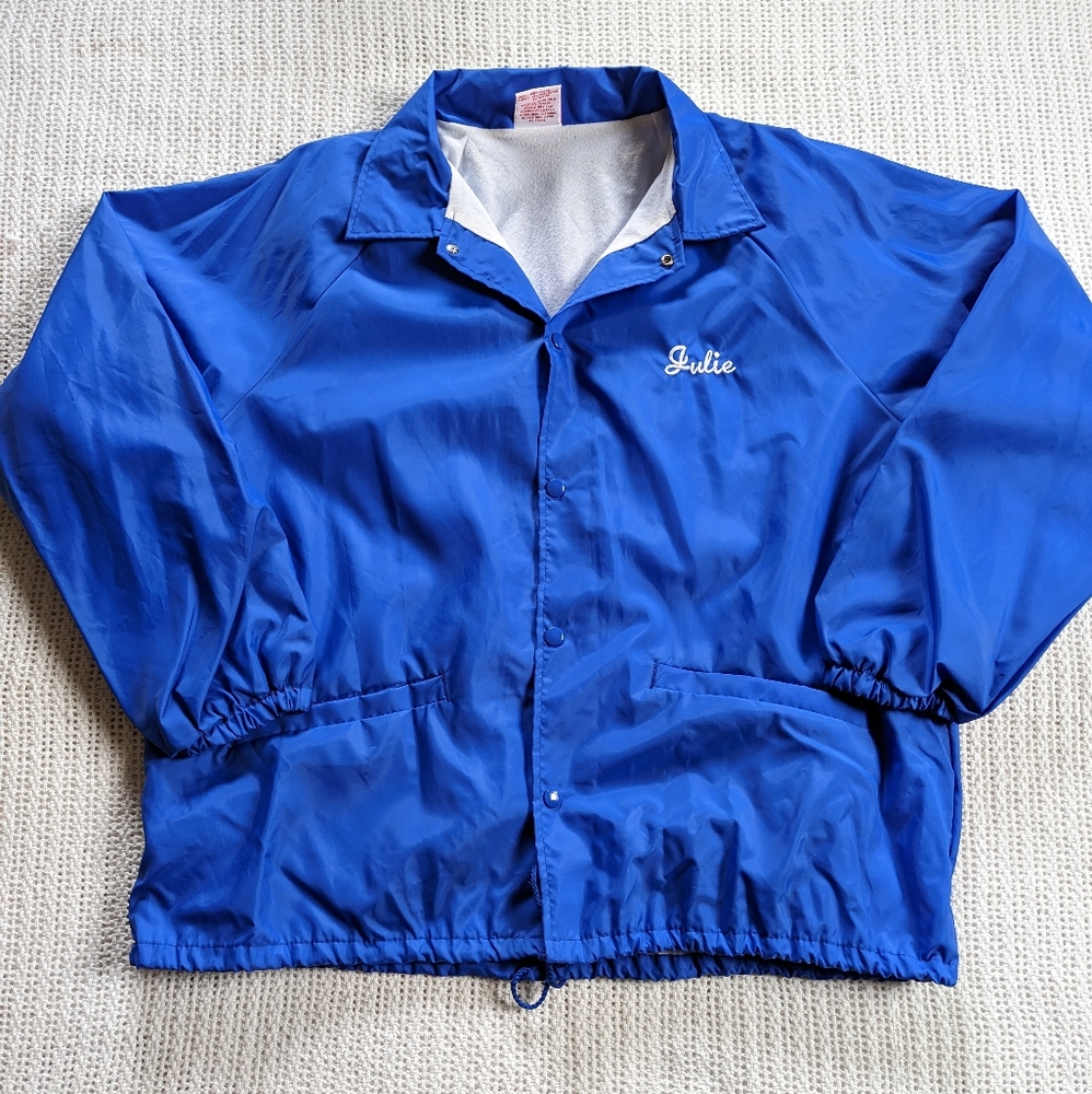 VTG Cardinal Mens Jacket XL Blue Windbreaker Snap Button Drawstring USA Made